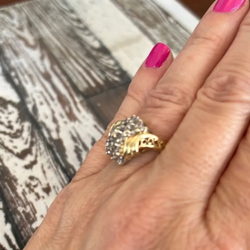 ESTATE 10k YG Waterfall Ring 21 Diamonds 1/4CtTw 3.7 Gr Sz 6
